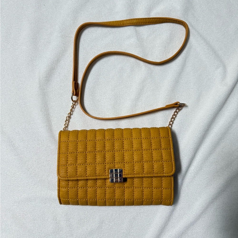 Mustard Quilted Wallet on a chain/Crossbody Bag